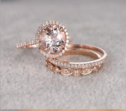 Sale 2 carat Morganite Ring Set in 10k Rose Gold with One Engagement Ring and 2 Wedding Bands