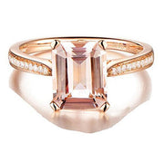 Limited Time Sale Antique 1.25 Carat Peach Pink Morganite (emerald cut Morganite) and Diamond Engagement Ring in 10k Rose Gold