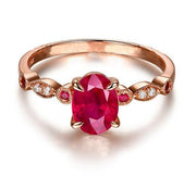 Antique Design 1.25 Carat Red Ruby and Moissanite Diamond Engagement Ring in 10k Rose Gold for Women on Sale