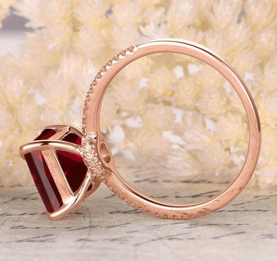 Antique Design 1.25 Carat Red Ruby and Moissanite Diamond Engagement Ring in 10k Rose Gold for Women