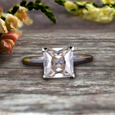 1.00 carat Classic Princess Cut Moissanite Diamond Solitaire Engagement Ring on 10k White Gold