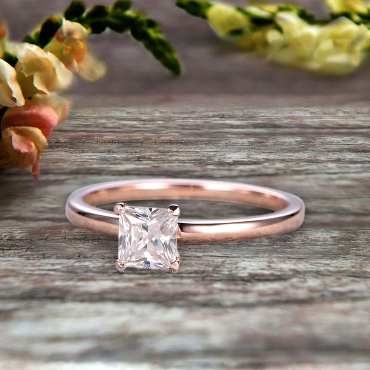 1.00 carat Classic Princess Cut Moissanite Diamond Solitaire Engagement Ring on 10k Rose Gold