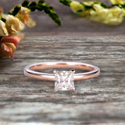 1.00 carat Classic Princess Cut Moissanite Diamond Solitaire Engagement Ring on 10k Rose Gold