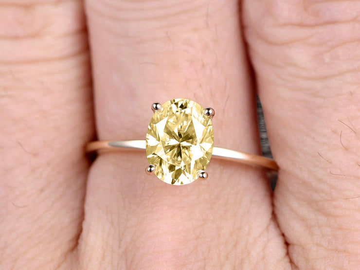 1.00 carat Classic Oval Champagne Diamond Moissanite Diamond Solitaire Engagement Ring on 10k Yellow Gold