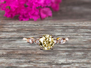 1.25 Carat Beautiful Round Champagne Diamond Moissanite Diamond Engagement Ring on 10k Rose Gold 