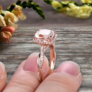 1.50 Carat Cushion Cut Morganite Engagement Ring Infinity Twisted Halo Stacking Band Promise Ring 10k Rose Gold