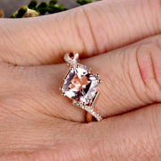 1.25 Carat Cushion Cut Morganite Engagement Ring Infinity Twisted Curved Promise Ring On 10k Rose Gold