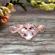 1.25 Carat Cushion Cut Morganite Engagement Ring Infinity Twisted Curved Promise Ring On 10k Rose Gold