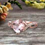 1.25 Carat Cushion Cut Morganite Engagement Ring Infinity Twisted Curved Promise Ring On 10k Rose Gold