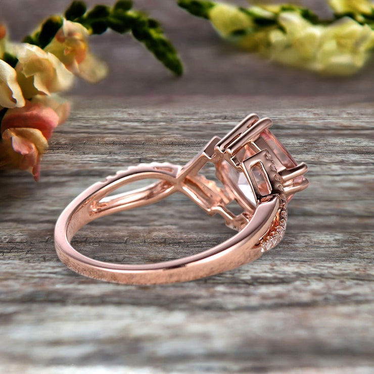 1.25 Carat Cushion Cut Morganite Engagement Ring Infinity Twisted Curved Promise Ring On 10k Rose Gold