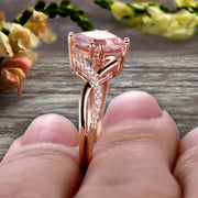 1.25 Carat Cushion Cut Morganite Engagement Ring Infinity Twisted Curved Promise Ring On 10k Rose Gold