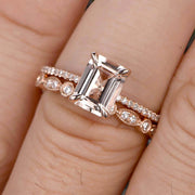 1.50 Carat Emerald Cut Art Deco Morganite 10k Rose Gold Wedding Set Engagement Ring Anniversar Ring Surprisingly