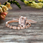 1.50 Carat Emerald Cut Art Deco Morganite 10k Rose Gold Wedding Set Engagement Ring Anniversar Ring Surprisingly