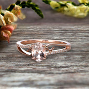 1.25 Carat Oval Cut Morganite Engagement Ring Wedding Ring On 10k Rose Gold Shining Split Shank