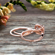 Trio Set 2 Carat Cushion Cut Morganite 10k Rose Gold Wedding Set Bridal Ring Infinity Stacking Matching Band Art Deco