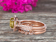 Milgrain Trio Set 2.25 Carat Champagne Diamond Moissanite 10k Rose Gold Wedding Set Round Cut Antique Art Deco Stacking Matching Band Anniversary gift Glaring