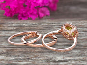 Milgrain Trio Set 2.25 Carat Champagne Diamond Moissanite 10k Rose Gold Wedding Set Round Cut Antique Art Deco Stacking Matching Band Anniversary gift Glaring
