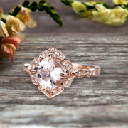 Milgrain Cushion Cut Morganite Engagement Ring 1.25 Carat Glaring Wedding Ring 10k Rose Gold Floral Art Deco