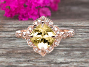 Milgrain Cushion Cut Champagne Diamond Moissanite Engagement Ring 1.25 Carat Glaring Wedding Ring 10k Rose Gold Floral Art Deco
