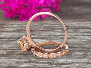 Halo Art Deco 1.75 Carat Emerald Cut Champagne Diamond Moissanite Wedding Set Bridal Ring Engagement Ring Set On 10k Rose Gold Stacking Matching Band Anniversary Gift