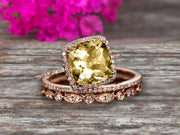 Art Deco 2 Carat Cushion Cut Champagne Diamond Moissanite Wedding Ring Set On 10k Rose Gold Engagement Ring Matching Wedding Band Imaginative Gift