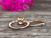 1.50 Carat Champagne Diamond Moissanite Rose Gold Wedding Set Bridal Ring Art Deco Halo Stacking Matching Band Round Cut Gemstone Astonishing Looking Anniversary Gift