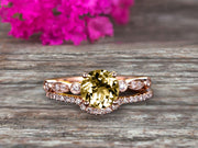 1.50 Carat Champagne Diamond Moissanite Rose Gold Wedding Set Bridal Ring Art Deco Halo Stacking Matching Band Round Cut Gemstone Astonishing Looking Anniversary Gift