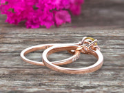 Startling 1.50 Carat Champagne Diamond Moissanite Round Cut 10k Rose Gold Engagement Ring Anniversary Gift Wedding Set Curved Eternity Ring