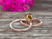 Milgrain 1.75 Carat Oval Cut Champagne Diamond Moissanite Wedding Set Bridal Ring On 10k Rose Gold Halo Art Deco Stacking Matching Band Glaring Shining Startling Staggering
