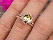 Milgrain 1.75 Carat Oval Cut Champagne Diamond Moissanite Wedding Set Bridal Ring On 10k Rose Gold Halo Art Deco Stacking Matching Band Glaring Shining Startling Staggering