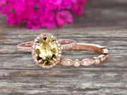 Milgrain 1.75 Carat Oval Cut Champagne Diamond Moissanite Wedding Set Bridal Ring On 10k Rose Gold Halo Art Deco Stacking Matching Band Glaring Shining Startling Staggering
