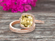 Trio Set 2 Carat Cushion Cut Champagne Diamond Moissanite Wedding Set Engagement Ring Bridal Ring Anniversary Ring On 10k Rose Gold Halo Glaring Staggering