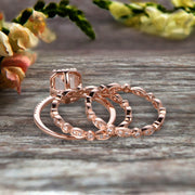 Milgrain Trio Set Emerald Cut Morganite Wedding Set Engagement Ring Anniversary Ring 14k Rose Gold Art Deco Shining Startling Ring