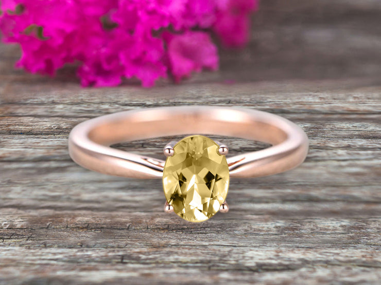 1 Carat Oval Cut Champagne Diamond Moissanite Solitaire Engagement Ring On 10k Rose Gold Art Deco Shining Startling Ring Anniversary Gift