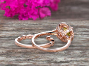 2 Carat Round Cut Champagne Diamond Moissanite 10k Rose Gold Wedding Set Half Eternity Ring Art Deco Stacking Band Engagement Ring Anniversary Gift Halo Milgrain