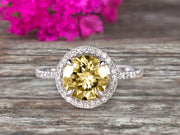 Surprisingly 1.75 Carat Champagne Diamond Moissanite Engagement Ring On 10k White Gold Anniversary Ring With Float Halo Claw Prongs Promise Ring Round Cut Gemstone