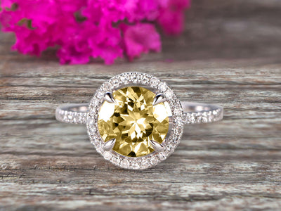 Surprisingly 1.75 Carat Champagne Diamond Moissanite Engagement Ring On 10k White Gold Anniversary Ring With Float Halo Claw Prongs Promise Ring Round Cut Gemstone