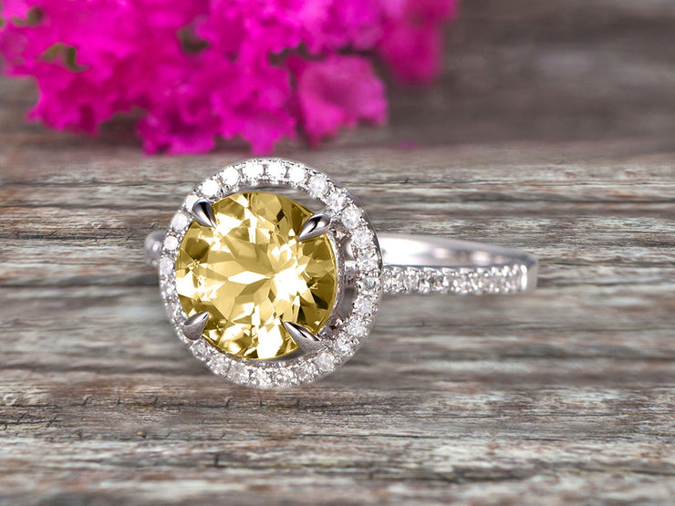 Surprisingly 1.75 Carat Champagne Diamond Moissanite Engagement Ring On 10k White Gold Anniversary Ring With Float Halo Claw Prongs Promise Ring Round Cut Gemstone