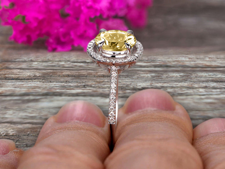 Surprisingly 1.75 Carat Champagne Diamond Moissanite Engagement Ring On 10k White Gold Anniversary Ring With Float Halo Claw Prongs Promise Ring Round Cut Gemstone