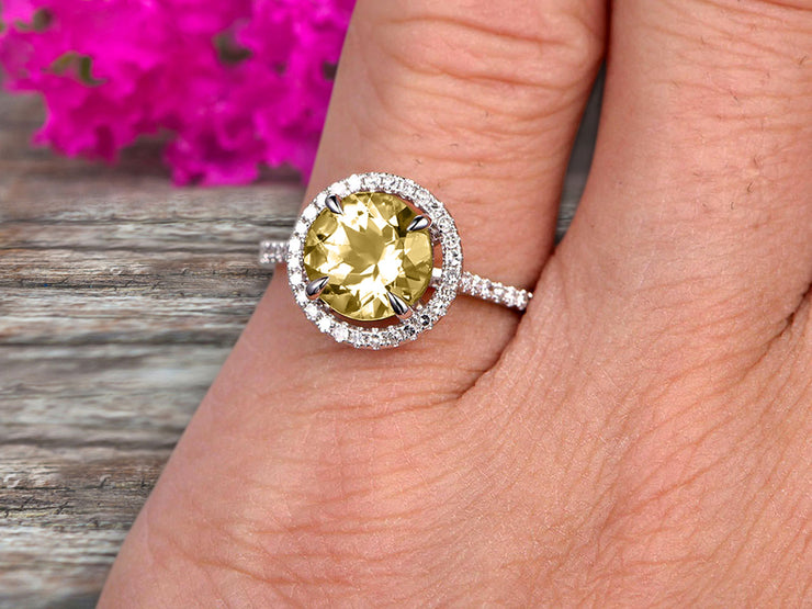 Surprisingly 1.75 Carat Champagne Diamond Moissanite Engagement Ring On 10k White Gold Anniversary Ring With Float Halo Claw Prongs Promise Ring Round Cut Gemstone