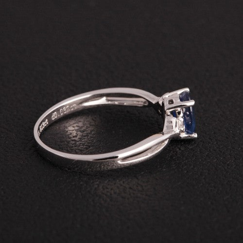 Perfect 1 Carat Oval Blue Sapphire and Moissanite Diamond Trilogy Engagement Ring in White Gold