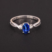 Perfect 1 Carat Oval Blue Sapphire and Moissanite Diamond Trilogy Engagement Ring in White Gold