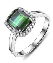 Perfect 1 Carat princess cut Emerald and Moissanite Diamond Halo Engagement Ring in White Gold