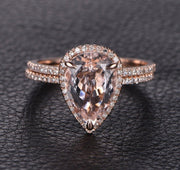 Perfect Bridal Set on Sale 1.50 carat Pear Cut Morganite and Diamond Bridal Set Bestselling Design