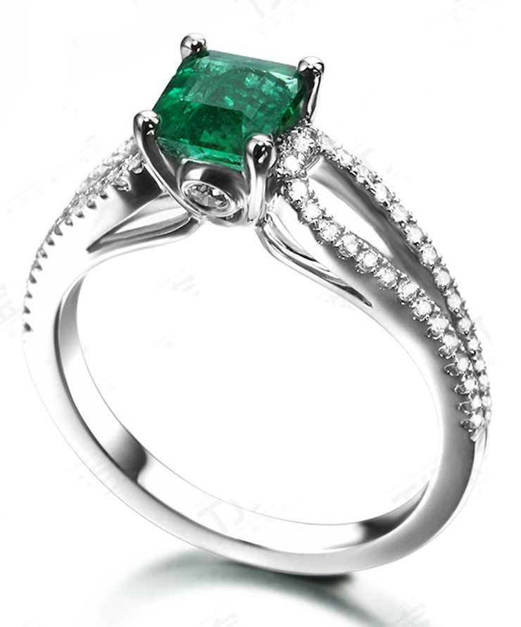 Perfect twin row 2 Carat Princess cut Emerald and Moissanite Diamond Engagement Ring in White Gold