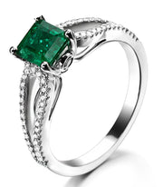 Perfect twin row 2 Carat Princess cut Emerald and Moissanite Diamond Engagement Ring in White Gold