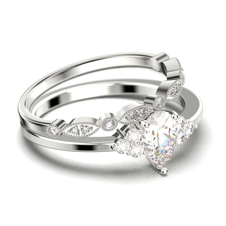 Dazzling Minimalist 1.75 Carat Pear Cut Affordable Ring, Diamond Moissanite Engagement Ring, Unique Wedding Ring, One Matching Band In 925 Sterling Silver With 18K  Gold Plating