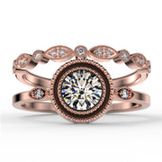 Gorgeous Art nouvea 1.60 Carat Round Cut Diamond Moissanite Engagement Ring, Boho Moissanite Wedding Ring, One Matching Band in 10k/14k/18k Solid Gold, Gift For Her, Promise Ring