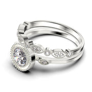 Gorgeous Art nouvea 1.60 Carat Round Cut Diamond Moissanite Engagement Ring, Boho Moissanite Wedding Ring, One Matching Band in 10k/14k/18k Solid Gold, Gift For Her, Promise Ring