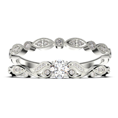 Vintage Look Boho & hippie 1.25 Carat Round Cut Diamond Moissanite Engagement Ring, Wedding Ring in 10k/14k/18k Solid Gold, Promise Ring, Anniversary Ring, Bridal Set, Matching Band